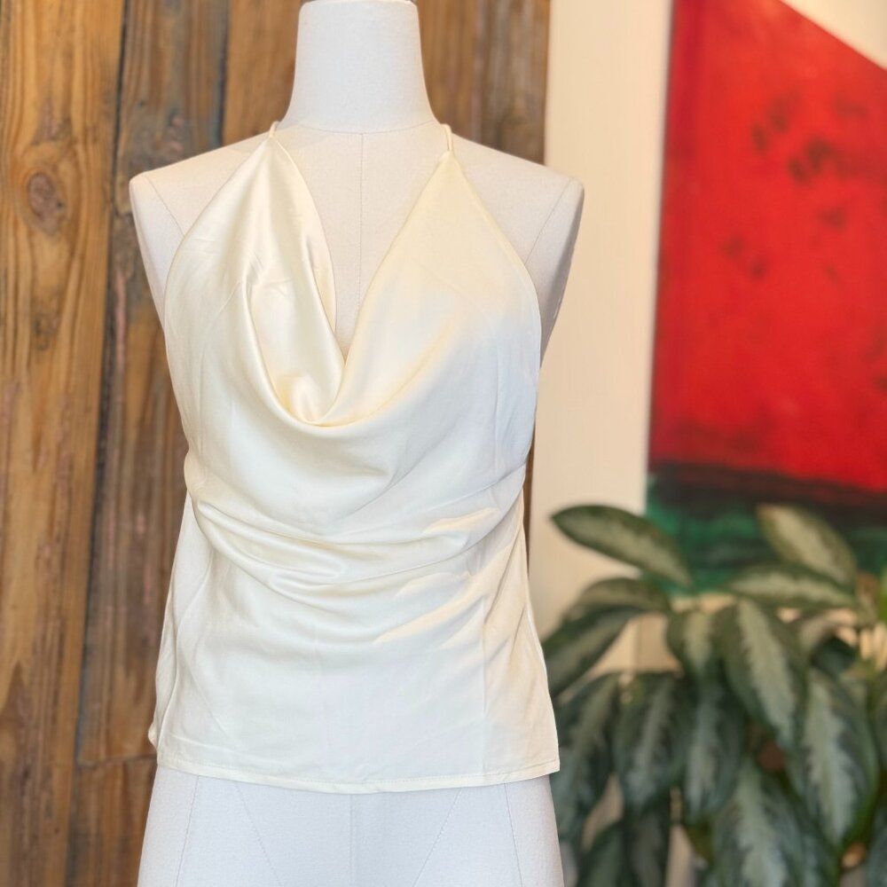 NWT RtA Cowl Neck Ivory Halter Top Size S